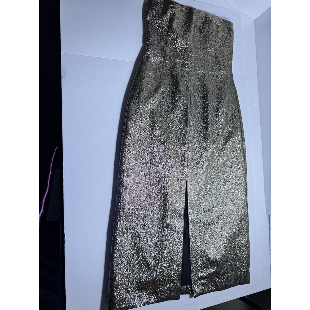 Abercrombie & Fitch Metallic‎ Gold Strapless Midi Dress Womens Small Petite Slit